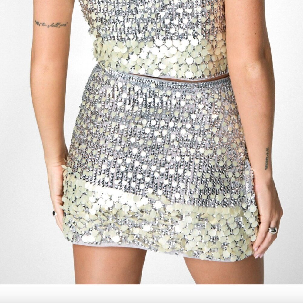 CLEARANCE Nasty Gal Embellished Sequin Asymmetric Mini Skirt, Size 12, NWT - Picture 4 of 4